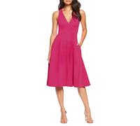 FELIPE ALBERNAZ Mujer Vestido Elegante de Fiesta Cóctel con Vuelo y Escote V Profundo I Ajustado a la Cintura I Hecho en España (XL, Fucsia)