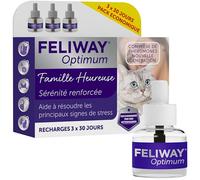 FELIWAY Optimum 3 x 30 días - Pack económico - 3 recambios para difusor de feromonas calmantes para gatos (3 x 48 ml) - Ayuda a reducir los signos de estrés en gatos y gatitos