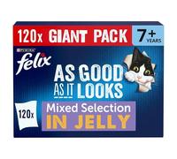 Felix As Good As It Looks 7+ - Comida húmeda para Gatos Mayores de 100 g, Variedad Mixta en gelatina de Ternera, Pollo, atún y salmón