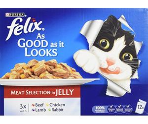 Felix As Good as it Looks Meat Selection in Jelly 12 x 100 g (Pack of 4, Total 48 Pouches)