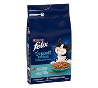 Felix Comida Doble para Gatos Seca, con salmón, Pescado de mar y Rico en Remolacha, 4 Unidades (4 x 4 kg)