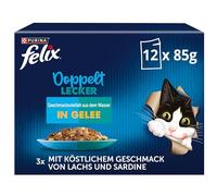 FELIX Comida para Gatos Doble Deliciosa húmeda en gelatina, Mezcla de Pescado, 6 Unidades (6 x 12 Bolsas de 85 g)