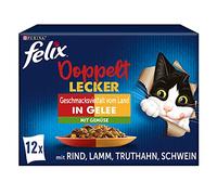 FELIX Comida para Gatos Doble Deliciosa húmeda en gelatina, Mezcla de variedades, 6 Unidades (6 x 12 Bolsas de 85 g)