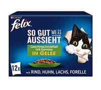 FELIX Comida para Gatos húmeda en gelatina, Mezcla de variedades, 6 Unidades (6 x 12 Bolsas de 85 g)