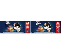 Felix Comida para Gatos húmeda en gelatina, Variedad de sabores del país, 44 Unidades (44 x 85 g) (Paquete de 2)