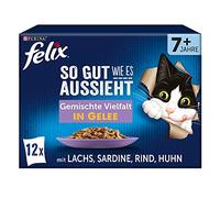FELIX Comida para Gatos Senior húmeda en gelatina, Mezcla de variedades, 6 Unidades (6 x 12 Bolsas de 85 g)