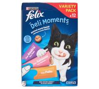 Felix Deli Moments - Snack líquido para Gatos Adultos con Pollo, salmón y Pato, Pack de 12 Paquetes de 10 g