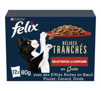 FELIX | Delicias en rodajas | Selección del Campo | Jalea | Alimentación Completa | Gato Adulto | Pollo, Salmón, Cabillaud y Pato | Bolsas Frescas | Juego de 4 (12 x 85g)