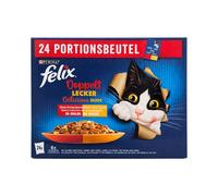 FELIX Deliciosos Duos (24x85 gr) Selección de la Campiña en Gelatina - Alimento Completo para Gatos Adultos (Buey y Aves, Pollo y Riñón, Cordero y Ternera, Pavo e Hígado)