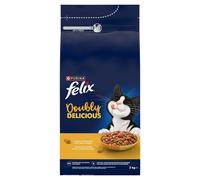 Felix Doubly Delicious Karma para gatos adultos con una deliciosa mezcla de pollo y pavo, 2 kg