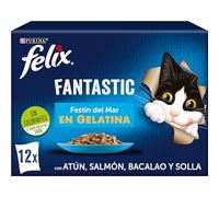 Purina Felix Fantastic Comida Húmeda para Gato Adulto Pack Surtido Pescados, 6 paquetes de 12 sobres de 85g - 72 sobres