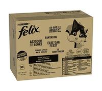FELIX Fantastic Comida Húmeda para Gatos Selecciones Favoritas Pack Ahorro, 120 Sobres Fáciles de Servir, Tiernos Trozos en Gelatina, 4 Deliciosos Sabores, Nutrición 100% Completa y Equilibrada