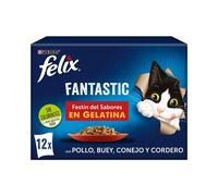 FELIX Fantastic Festín de Sabores en Gelatina - Alimento Húmedo Completo para Gatos Adultos (Buey, Conejo, Pollo y Cordero)