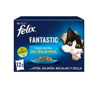 FELIX Fantastic Festín del Mar en Gelatina - Alimento Húmedo Completo para Gatos Adultos (Atún, Bacalao, Salmón y Solla)