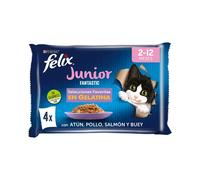 FELIX Fantastic Junior Selecciones Favoritas en Gelatina (4x85 gr) - Alimento Húmedo Completo para Gatitos (Buey, Pollo, Atún y Salmón)