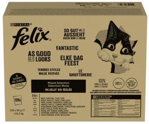 Felix Fantastic Pack Mix de Pescados y Carnes en Gelatina para Gatos 120 x 85 gr
