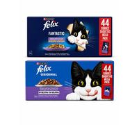 FELIX Fantastic, Y FELIX ORIGINAL Comida Húmeda para Gato Adulto, Gelatina, Surtido de Buey, Pollo, Salmón y Atún, Pack de 44 Sobres de 85 g