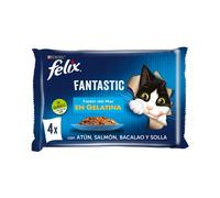 FELIX Fantastic Festín del Mar en Gelatina - Alimento Húmedo Completo para Gatos Adultos (Atún, Bacalao, Salmón y Solla)