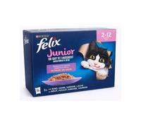 FELIX Junior Selección en Gelatina (12x85 gr) - Alimento Húmedo Completo para Gatitos (2-12 Meses) (Ternera, Pollo, Sardina y Salmón)