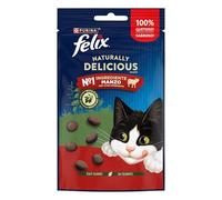Felix Naturally Delicious Snack para Gatos Adultos, Carne de Res 1er ingrediente y Baya de Goji, 8 Paquetes de 50 g