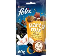 Felix Party Mix - Bolsita de 60 g - Lote de 8 - Sabores a Elegir | Dulces Gato Selección Mixta - Sabores Pollo, Pavo y Hígado, ricos en proteínas para recompensar - Snack Gato Adulto