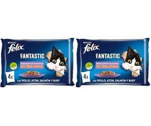 Felix Purina Fantastic Comida Húmeda para Gato Adulto Selecciones favoritas, 12 Paquetes de 4 Sobres 85g - 48 (Paquete de 2)