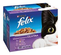 Felix Purina Selecciones húmedas para Gatos en gelatina con Ternera, Pollo, Pato y salmón - 60 Bolsas de 100 g Cada una (6 Paquetes de 10 x 100 g)