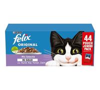 Felix Selección de Mezcla en Jalea de Comida para Gatos, Bolsas de Comida húmeda con Carne de Res, Pollo, salmón y atún, 44 x 85g (44 Bolsas de Comida; 3,7kg)