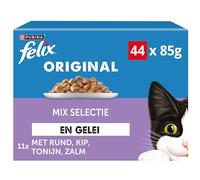 Felix Selección de Mezcla en Jalea de Comida para Gatos, Bolsas de Comida húmeda con Carne de Res, Pollo, salmón y atún, 44 x 85g (44 Bolsas de Comida; 3,7kg)