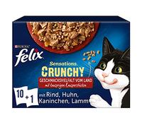 FELIX Sensations Crunchy Comida para Gatos húmeda en gelatina, Mezcla de variedades, 6 Unidades (6 x 10 Bolsas de 85 g)