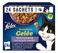 FELIX | Sensations | Gato Adulto | Selección Mixta en Jalea: Carne de Res, Pavo, Pescado del océano, salmón | Alimento húmedo 100% Completo y equilibrado | Bolsas Frescas | Lote de 4 (24 x 85 g)