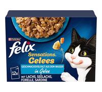 FELIX Sensations Jalees Comida para Gatos húmeda en gelatina, Mezcla de Pescado, 6 Unidades (6 x 12 Bolsas de 85 g)