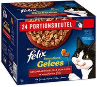 Felix Sensations Jalees Comida para Gatos húmeda en gelatina, Mezcla de variedades, 4 Unidades (4 x 24 Bolsas de 85 g)