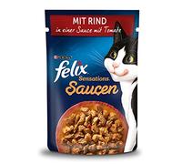 FELIX Sensations Salsas Comida húmeda para Gatos con Carne de Res en una Salsa con Tomates, 26 Unidades (26 x 85 g)