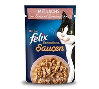 FELIX Sensations Salsas Comida húmeda para Gatos con salmón en una Salsa con Sabor a gambas, 26 Unidades (26 x 85 g)