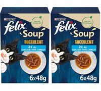 FELIX | Soup Suculenta | Gato Adulto | Sopa de tiernas rebanadas de Pescado: en el Cabillaud, atún, baldosa | Sopa de Bolsas Frescas | Lote de 8 (6 x 48 g) (Paquete de 2)