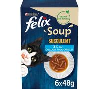 FELIX | Soup Suculenta | Gato Adulto | Sopa de tiernas rebanadas de Pescado: en el Cabillaud, atún, baldosa | Sopa de Bolsas Frescas | Lote de 8 (6 x 48 g)