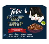 Felix | Succulent Grill | Gato Adulto | Selección de Campaña en Salsa: Carne, Pollo, Pato, Pavo | Alimento húmedo 100% Completo y equilibrado | Bolsas Frescas | Lote de 72 x 80 g