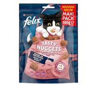 FELIX | Tasty Nuggets | Snacks Gato Adulto | Dulces de Salmón y Trucha | Alimento complementario Rico en Proteínas y Vitaminas Omega 6 | Bolsas Frescas | Juego de 6 x 180 g