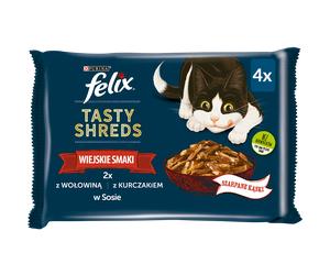 FELIX Tasty Shreds Alimento para Gatos Adultos sabores del campo en salsa 4x80g