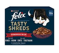 FELIX Tasty Shreds Comida húmeda para Gatos en Salsa, Variedad de sabores del país, 6 Unidades (6 x 10 x 80 g)