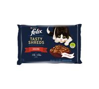 FELIX Tasty Shreds Festín de Sabores en Salsa (4x80 gr) - Alimento Húmedo Completo para Gatos Adultos (Buey y Pollo)