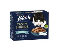 FELIX Tasty Shreds Festín del Mar en Salsa - Alimento Húmedo Completo para Gatos Adultos (Combinado de Pescados)