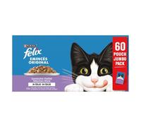 Felix | Trozos | en Gelatina | Gato Adulto | Receta 100% Completa y Equilibrada, Fuente de Omega 6 y Vitaminas | Selección de Ternera, Pollo, Pato, Salmón | Sobres Frescos | Caja de 60 x 85g