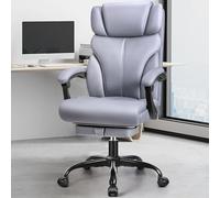 FelixKing Silla de Oficina, Respaldo Alto PU Cuero Silla Ejecutiva, Silla de Ordenador Ergonómica, Cómoda Reclinable Giratoria, Reposapiés Ajustable, Apta para Juegos Familiares(Gris Mate)