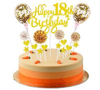 Feliz 18 cumpleaños pastel topper 18 años niña niño pastel topper 18 cumpleaños niña oro pastel topper 18 cumpleaños niño pastel topper oro con corazón estrella globo brillo pastel topper para 18 cump