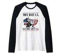 Feliz 4 de julio bandera de Estados Unidos nos odian porque no somos nosotros Camiseta Manga Raglan