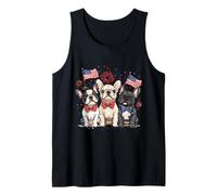 Feliz 4 de julio Bulldogs franceses bandera americana perros lindos Camiseta sin Mangas