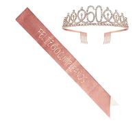 Feliz 60 Cumpleaños Faja de Satén Oro Rosa Feliz Cumpleaños Cumpleaños Sash 60th Diadema Tiara Cristal Cumpleaños Faja Banda de Satén Cumpleaños Sash Decoracíon Regalos para Cumpleaños