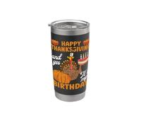 Feliz Acción de Gracias Y Sí, Es Mi Cumpleaños Peregrino Pavo Vaso térmico de acero inoxidable de doble pared